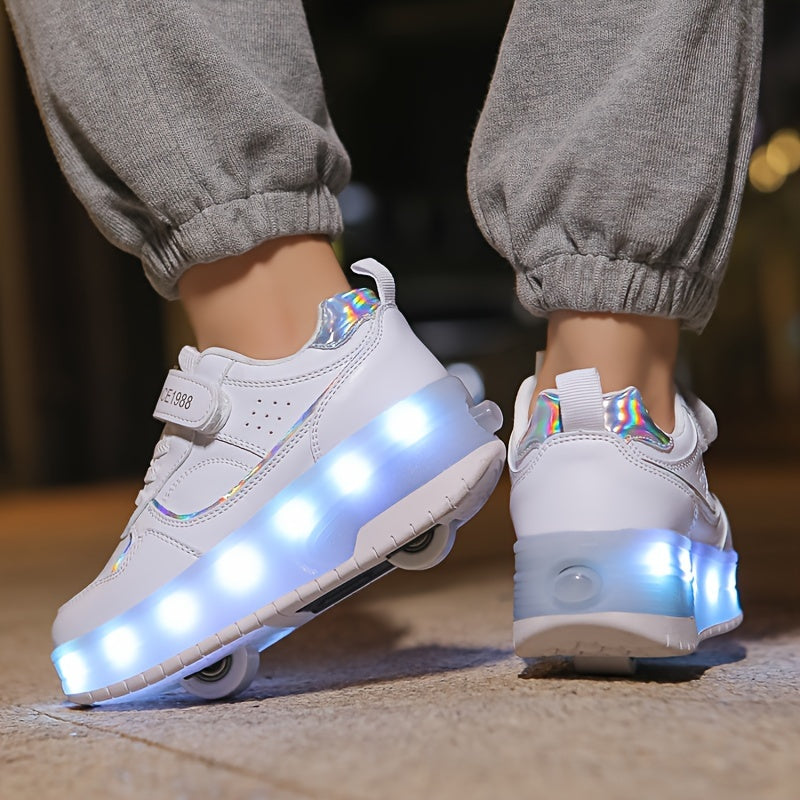 LED-Rollschuh-Sneaker für Kinder mit abnehmbaren Rollen – USB-aufladbare Inlineskates für Jungen & Mädchen