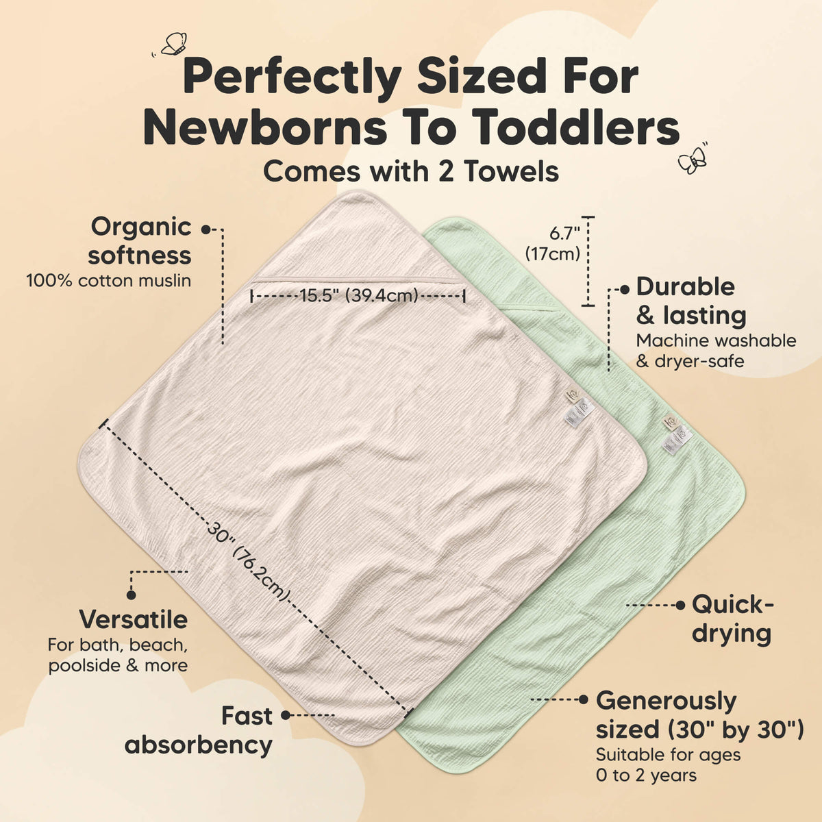 2-Pack Baby Muslin Hooded Towels