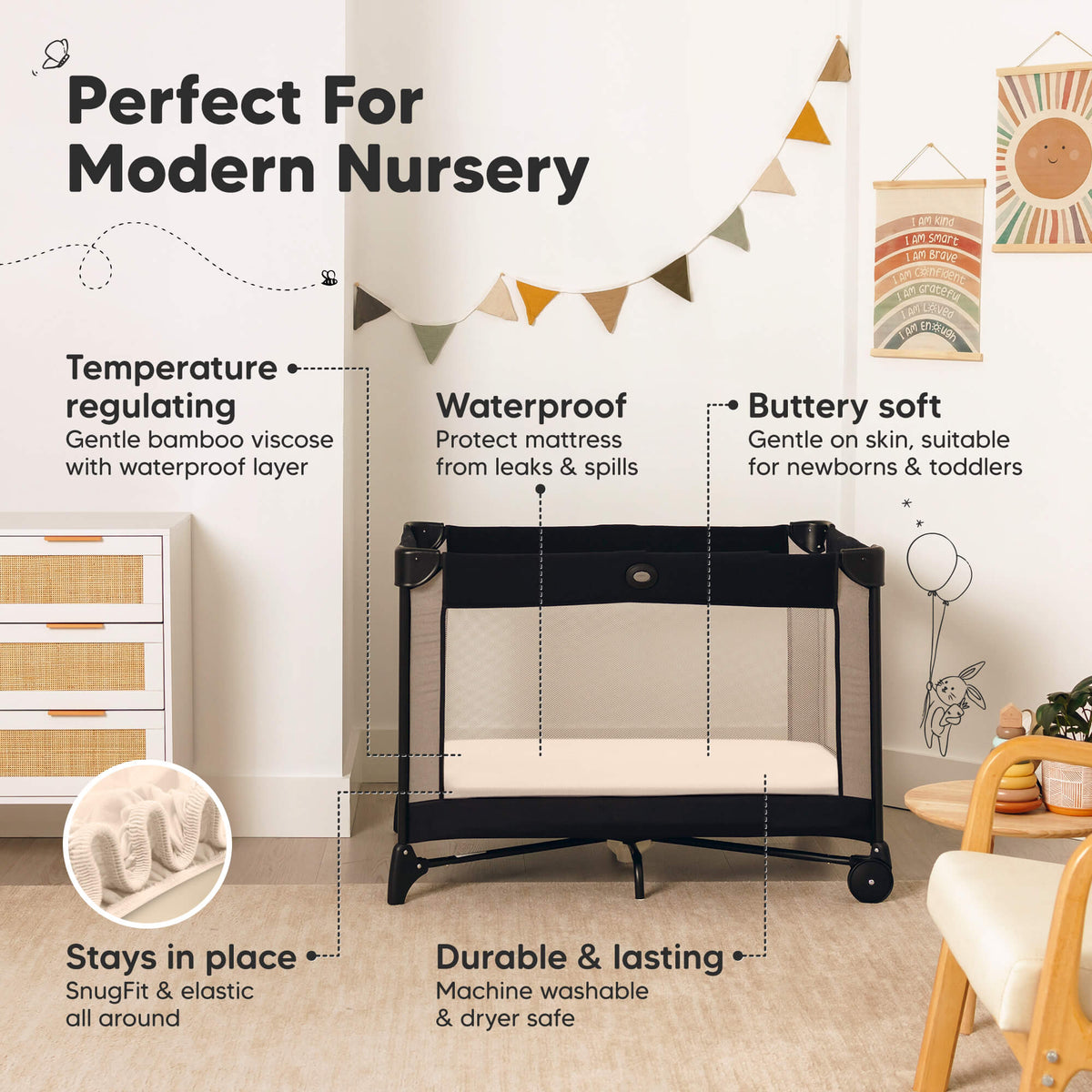 2-Pack Bamboo Waterproof Mini Crib Sheets