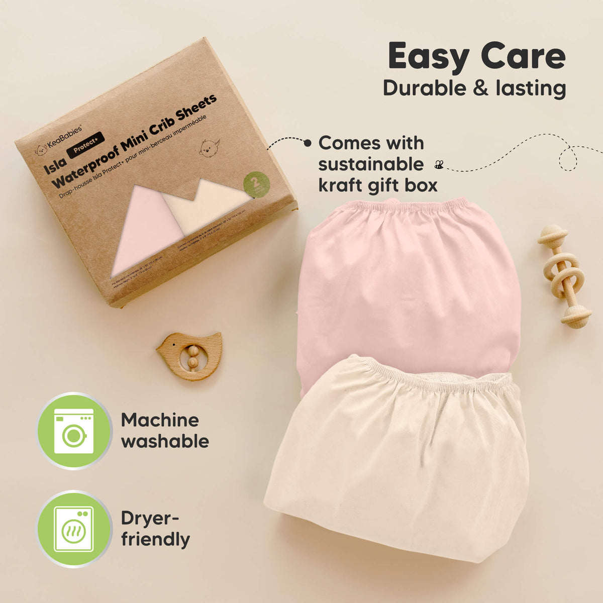 2-Pack Bamboo Waterproof Mini Crib Sheets