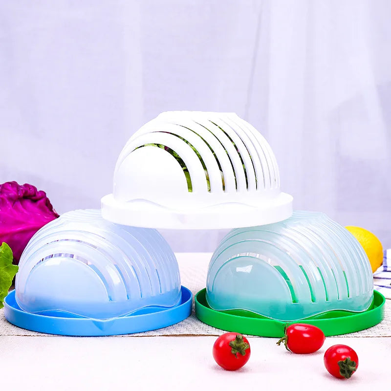 Bol cortador de verduras Quick Chop con cesta de drenaje – Herramienta para preparar ensaladas en 60 segundos, cortador y escurridor multifunción para una vida saludable