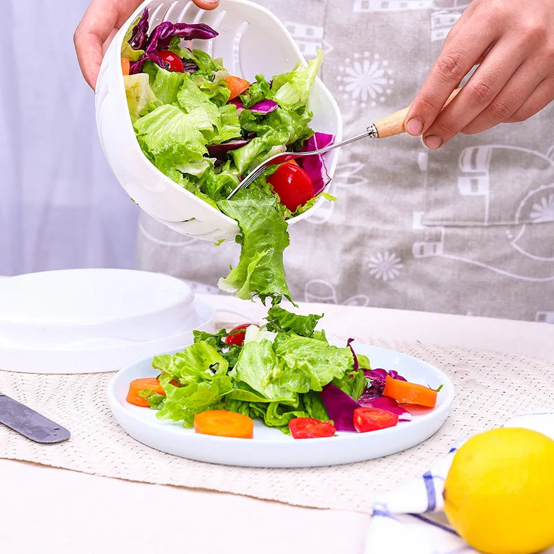 Quick Chop Groentesnijder-kom met Vergiet – 60 Seconden Saladebereidingstool, Multifunctionele Groentesnijder en Afdruipbak voor Gezonde Maaltijden