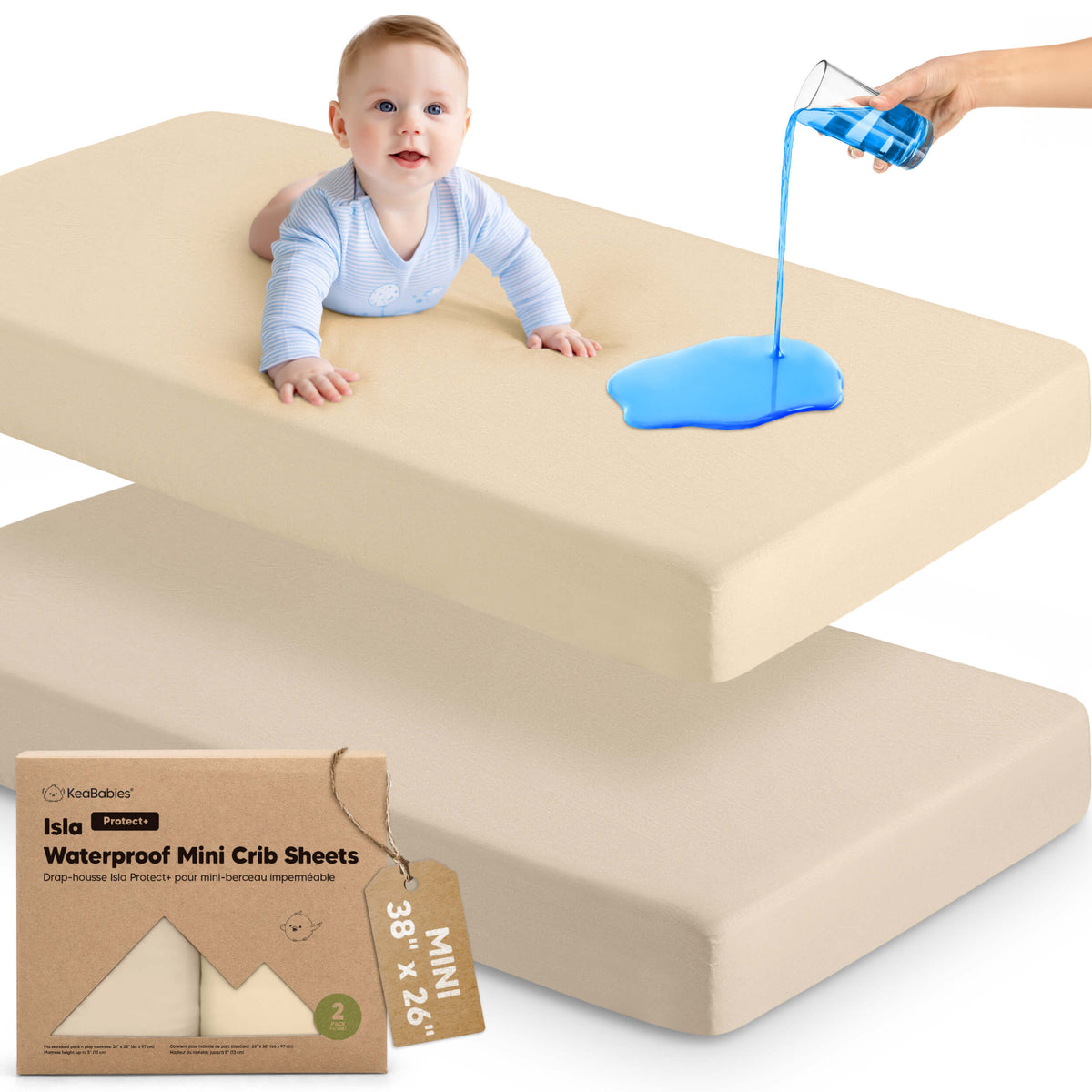2-Pack Bamboo Waterproof Mini Crib Sheets