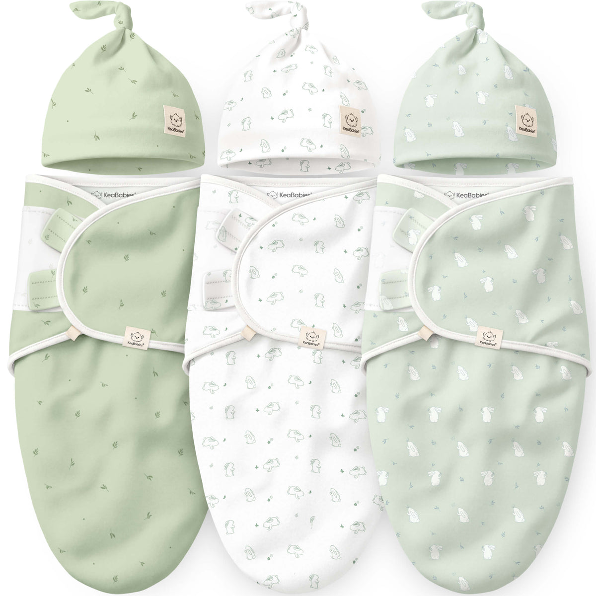Paquete de 3 mantas envolventes con gorritos de nudo