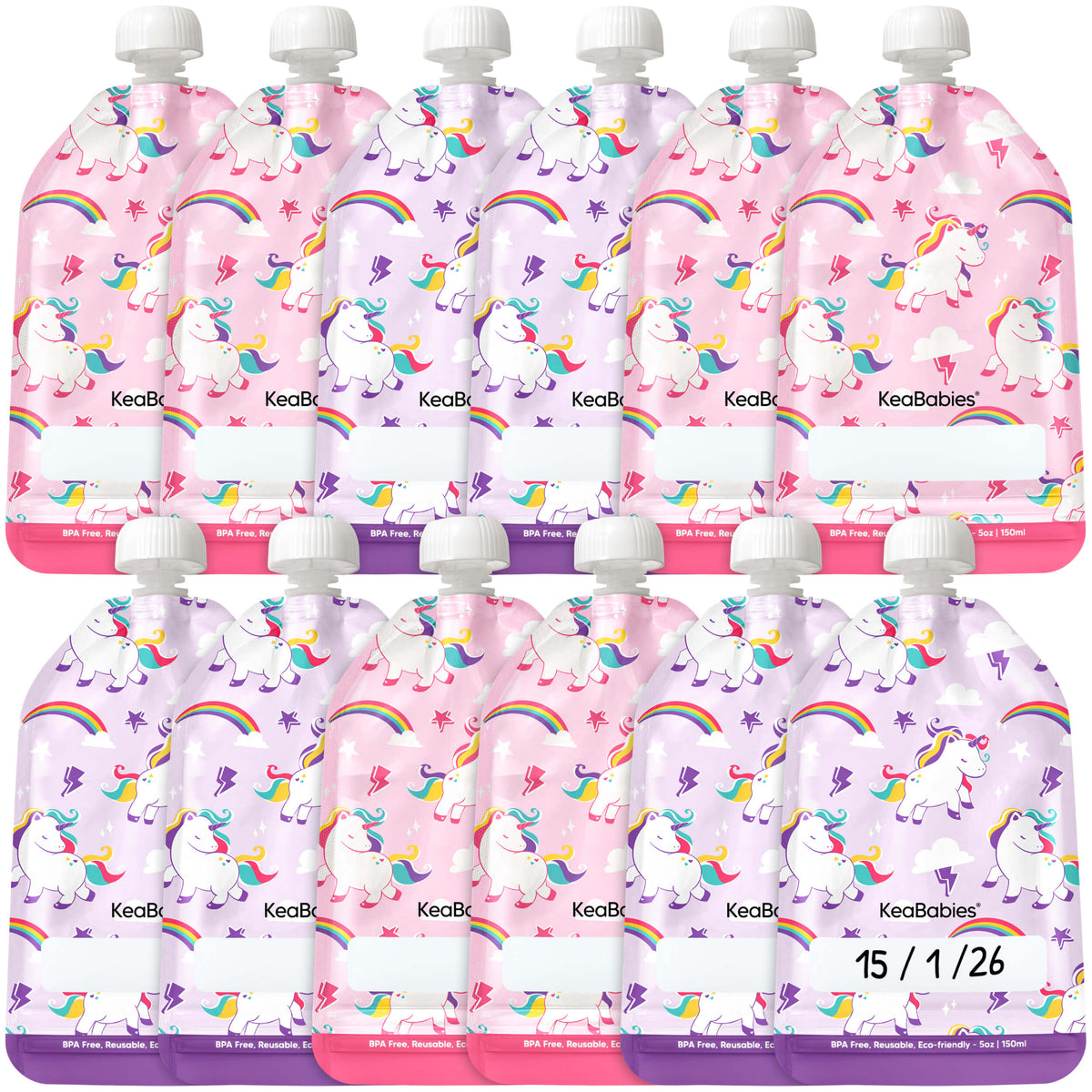 Paquete de 12 bolsitas reutilizables para comida de bebé