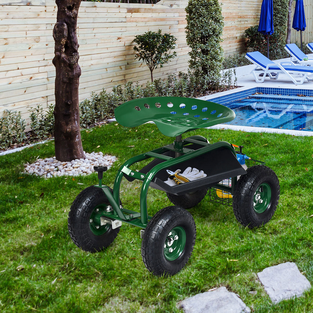 Robuster fahrbarer Gartensitz