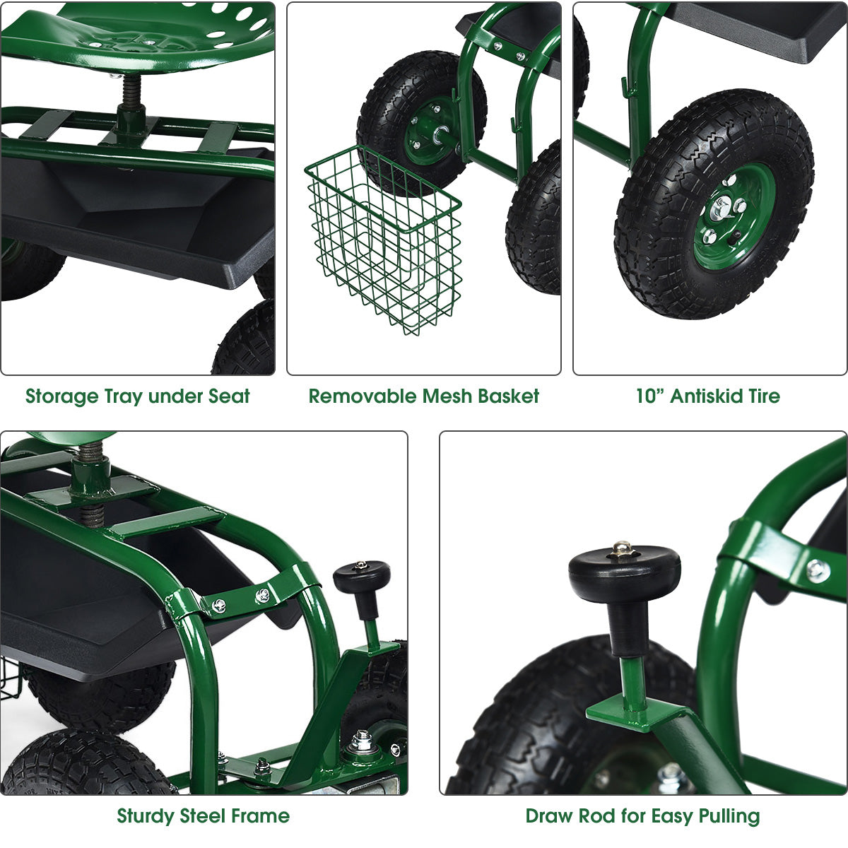 Robuster fahrbarer Gartensitz