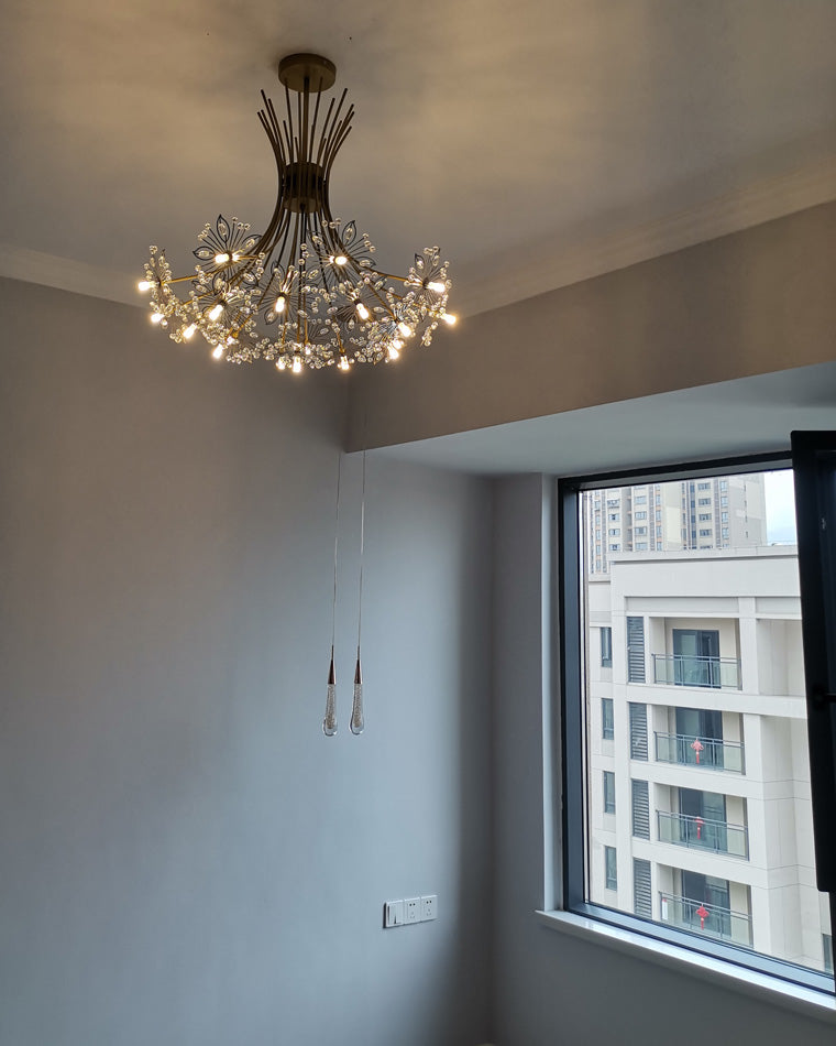 Multi-Arm Crystal Hanging Light Fixture 13-Bulb 20.5 Inch Diameter Sparkling Glass for Dining Room Living Room Entryway Bedroom Modern Adjus