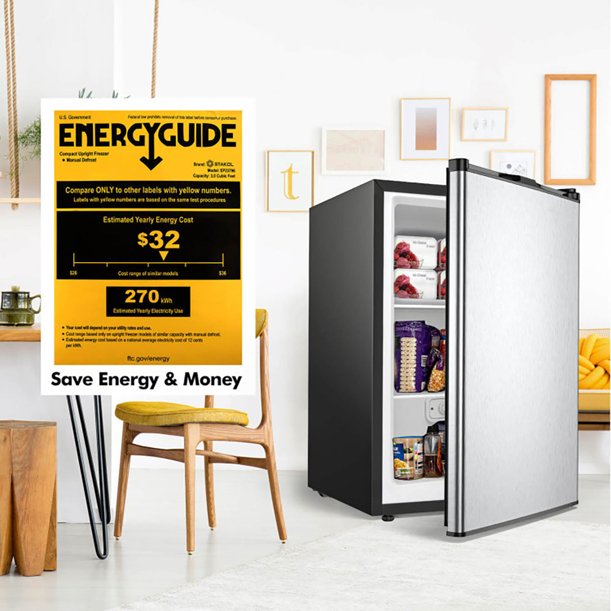 3 Kubikfuß Gefrierschrank mit manueller Abtauung
