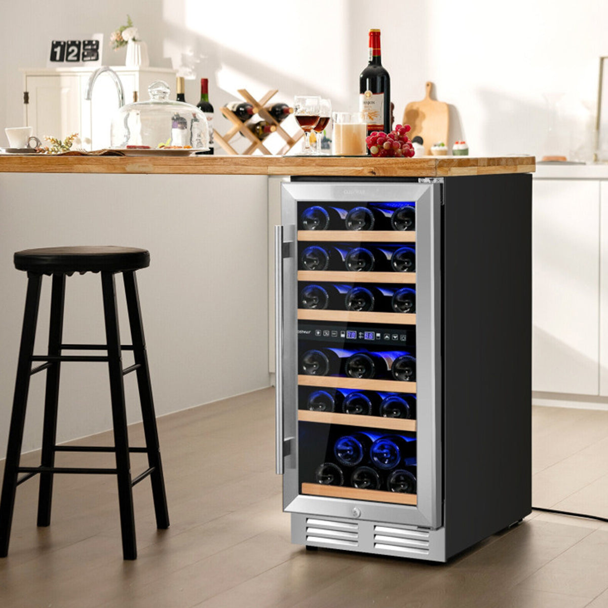 Freistehender 30-Flaschen-Weinkühlschrank mit zwei Temperaturzonen