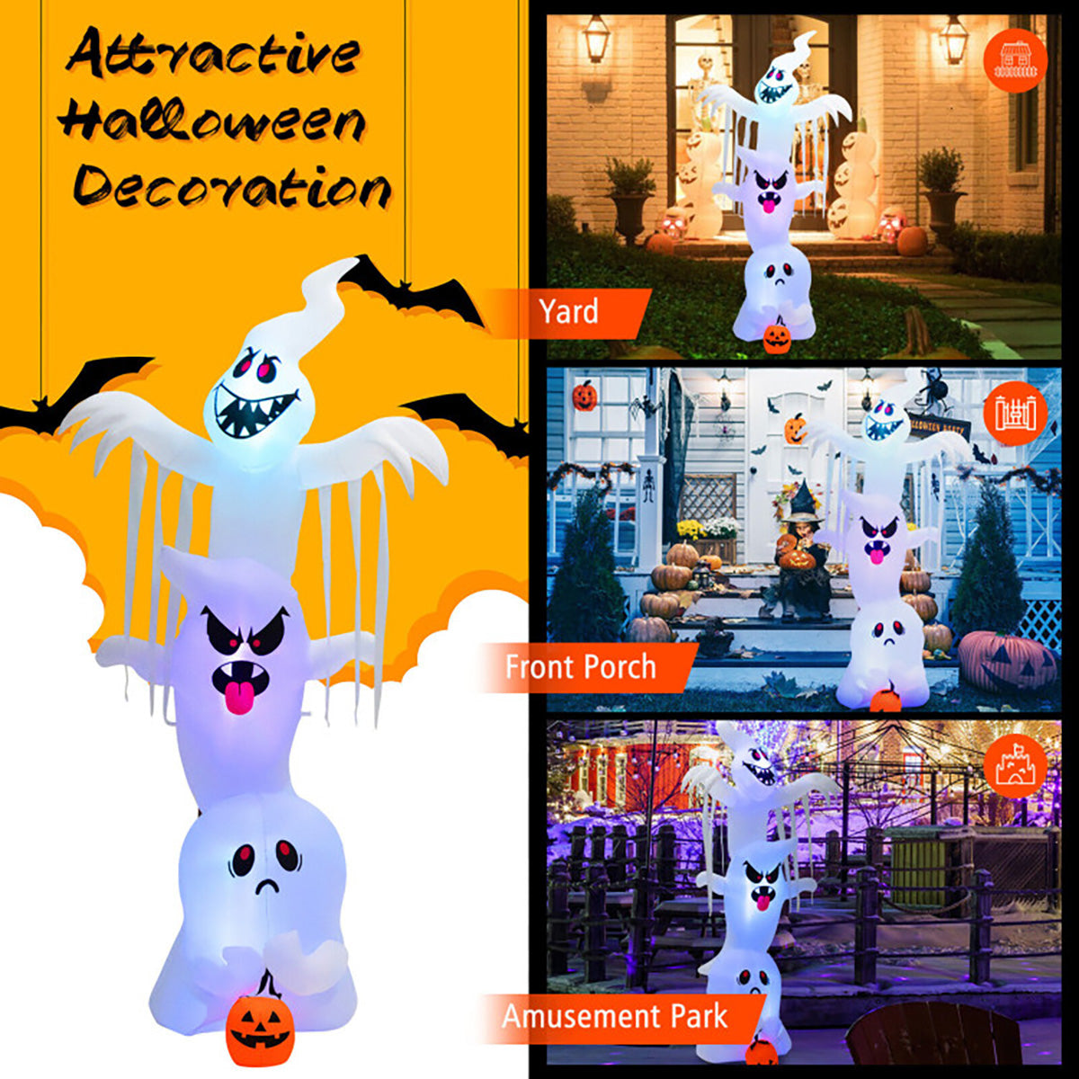 10' Inflatable Halloween Overlapping Ghosts