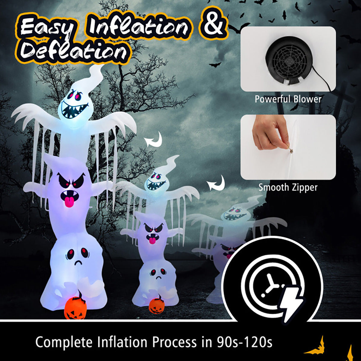 10' Inflatable Halloween Overlapping Ghosts