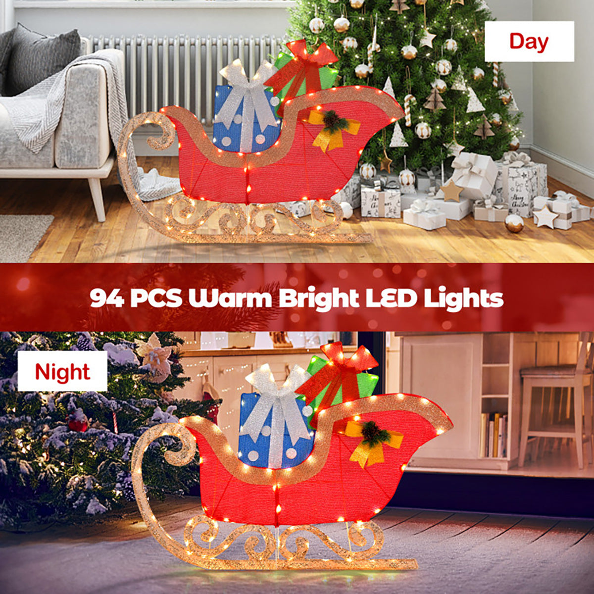 4' Voorverlichte kerstslee-decoratie