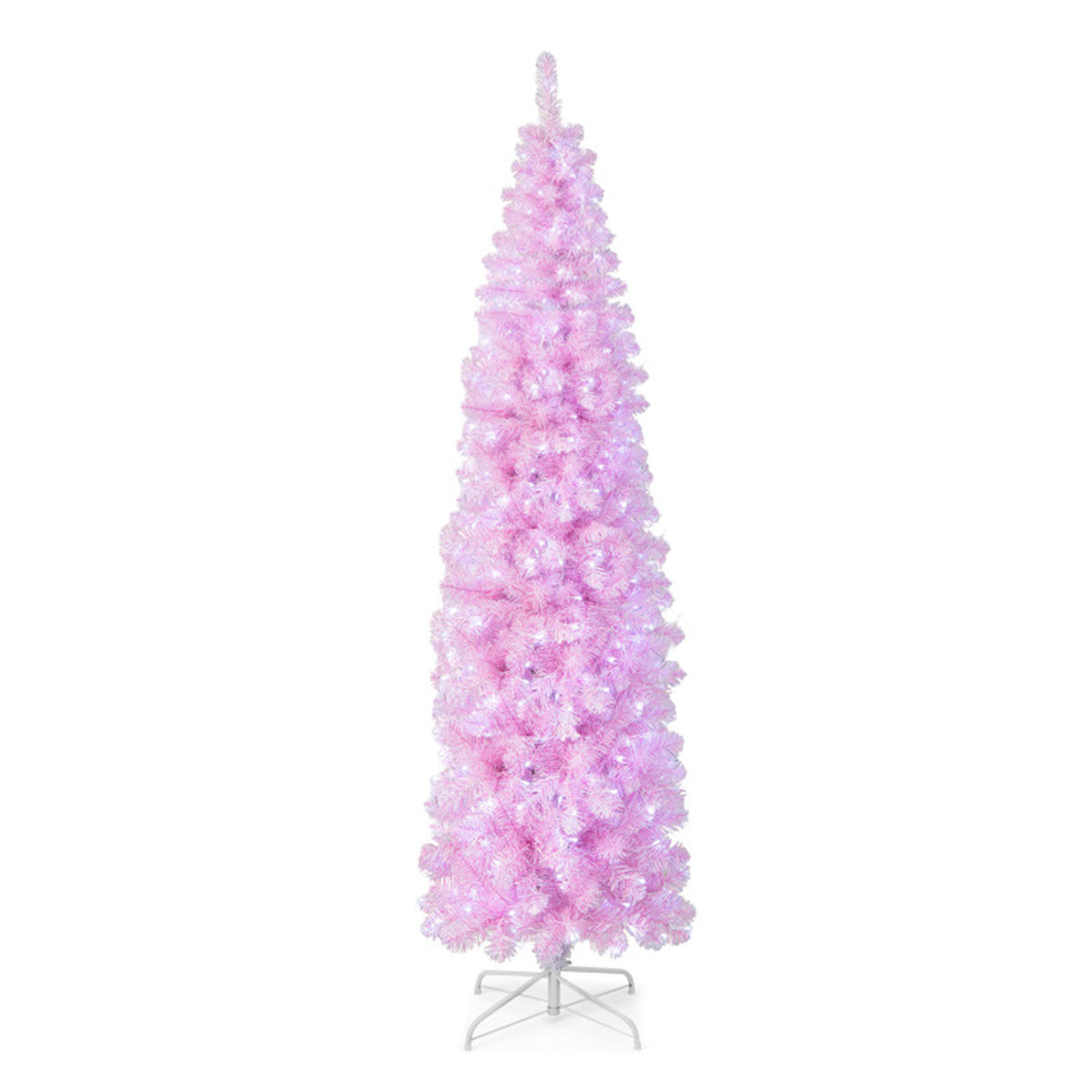 7' Pink Pre-lit Artificial Pencil Christmas Tree