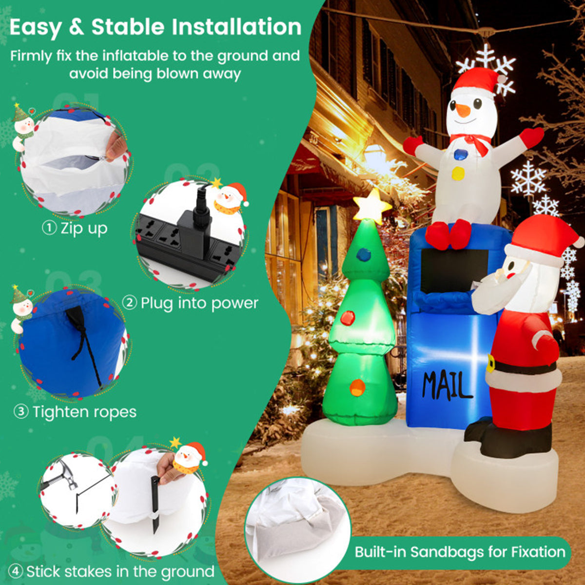 6' Inflatable Christmas Mailbox Santa and Snowman