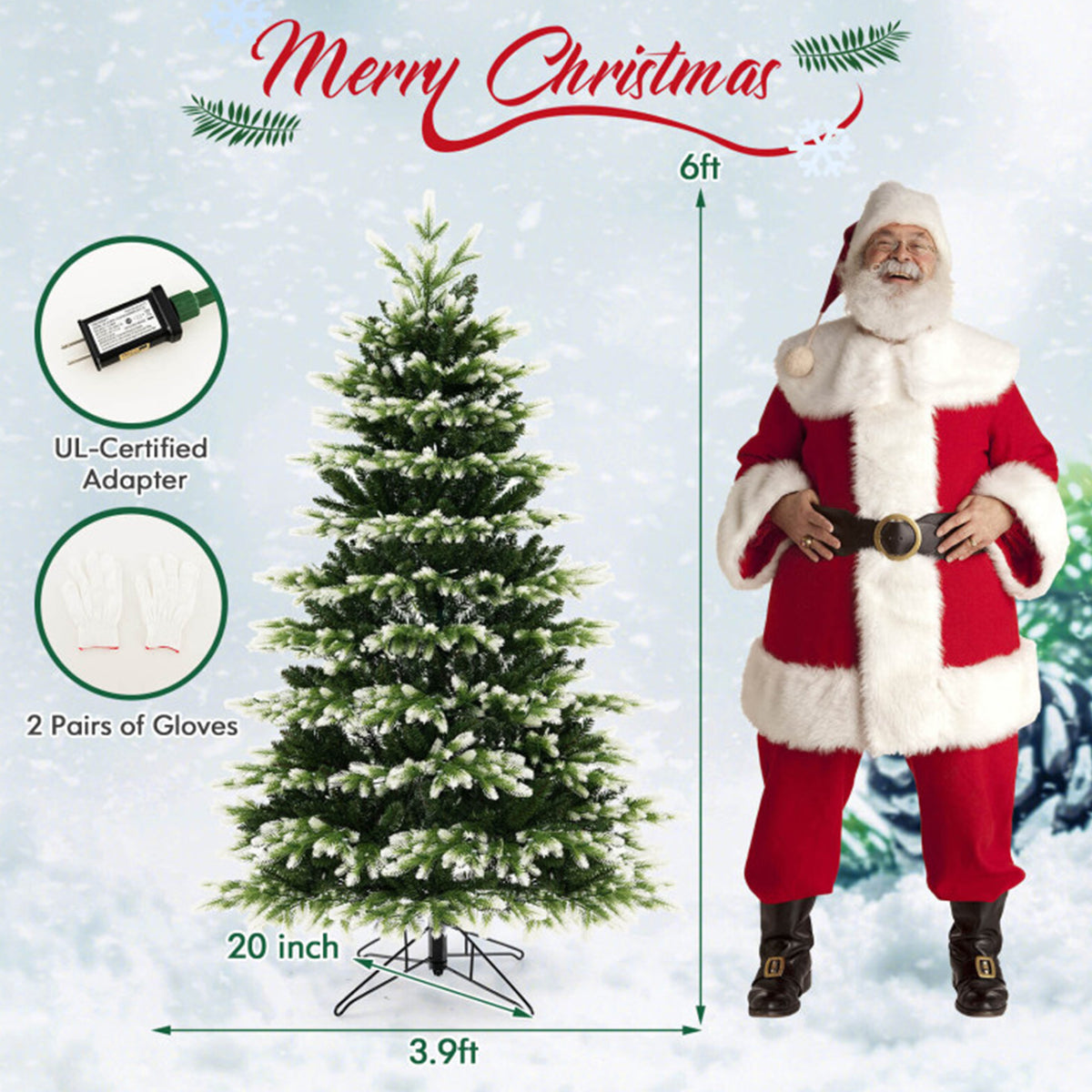 Snowy Tipped Pre-Lit Hinged Christmas Tree with Remote Control