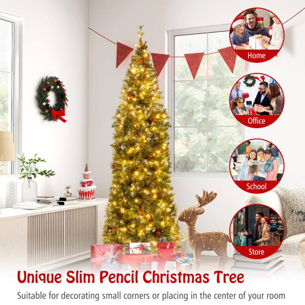 Pre-Lit Artificial Hinged Pencil Christmas Tree