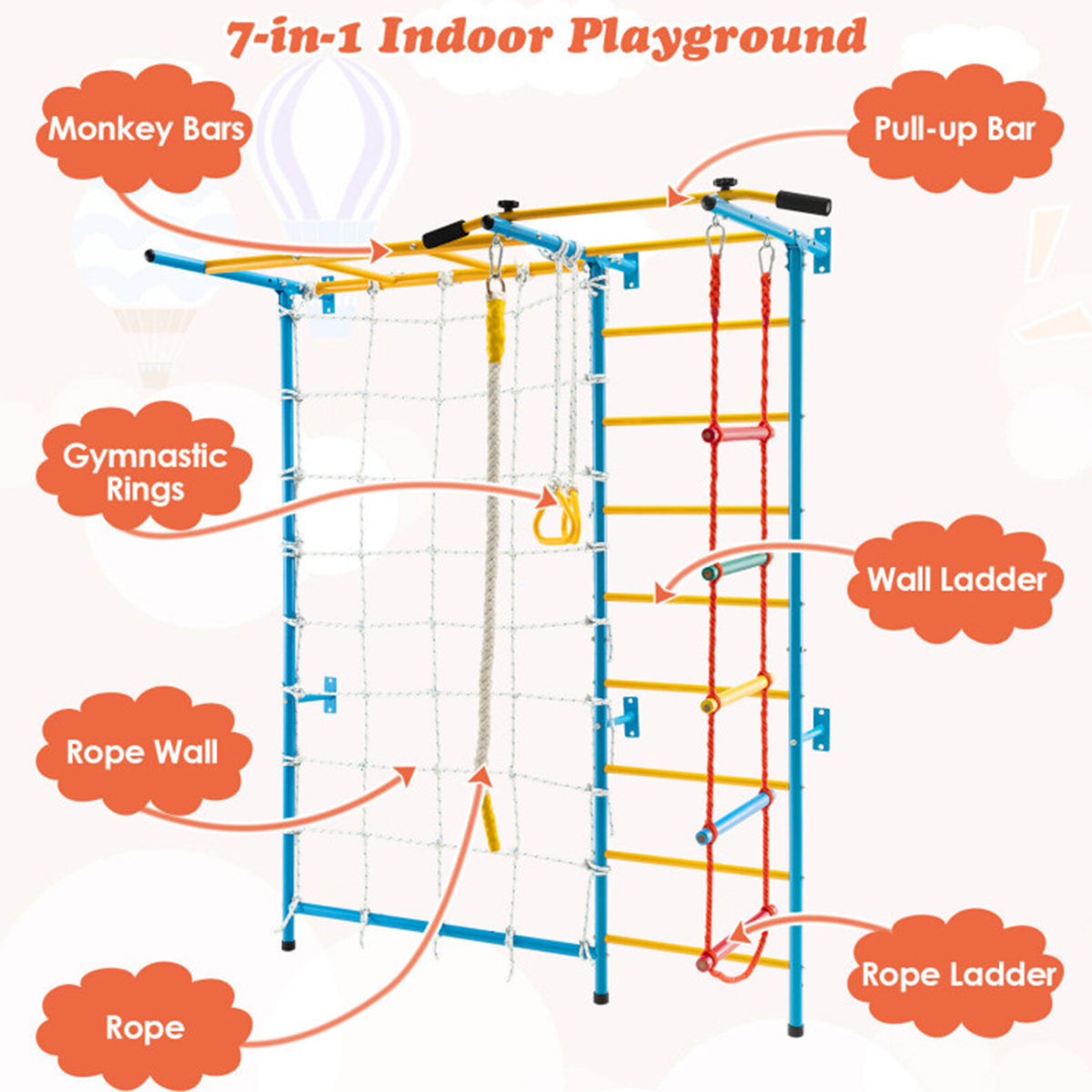 7-in-1 Kinder-Sprossenwand-Set für den Innenbereich
