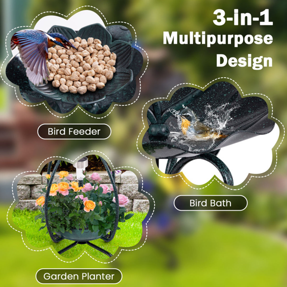 Bebedero, comedero y jardinera solar para pájaros