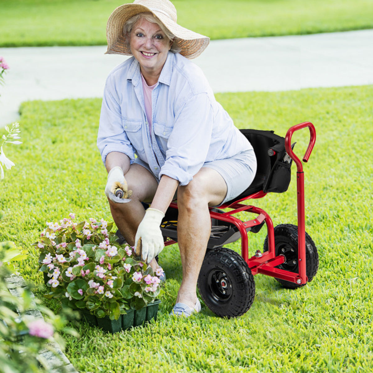 Gepolsterter rollbarer Gartenwagen mit Drehsitz