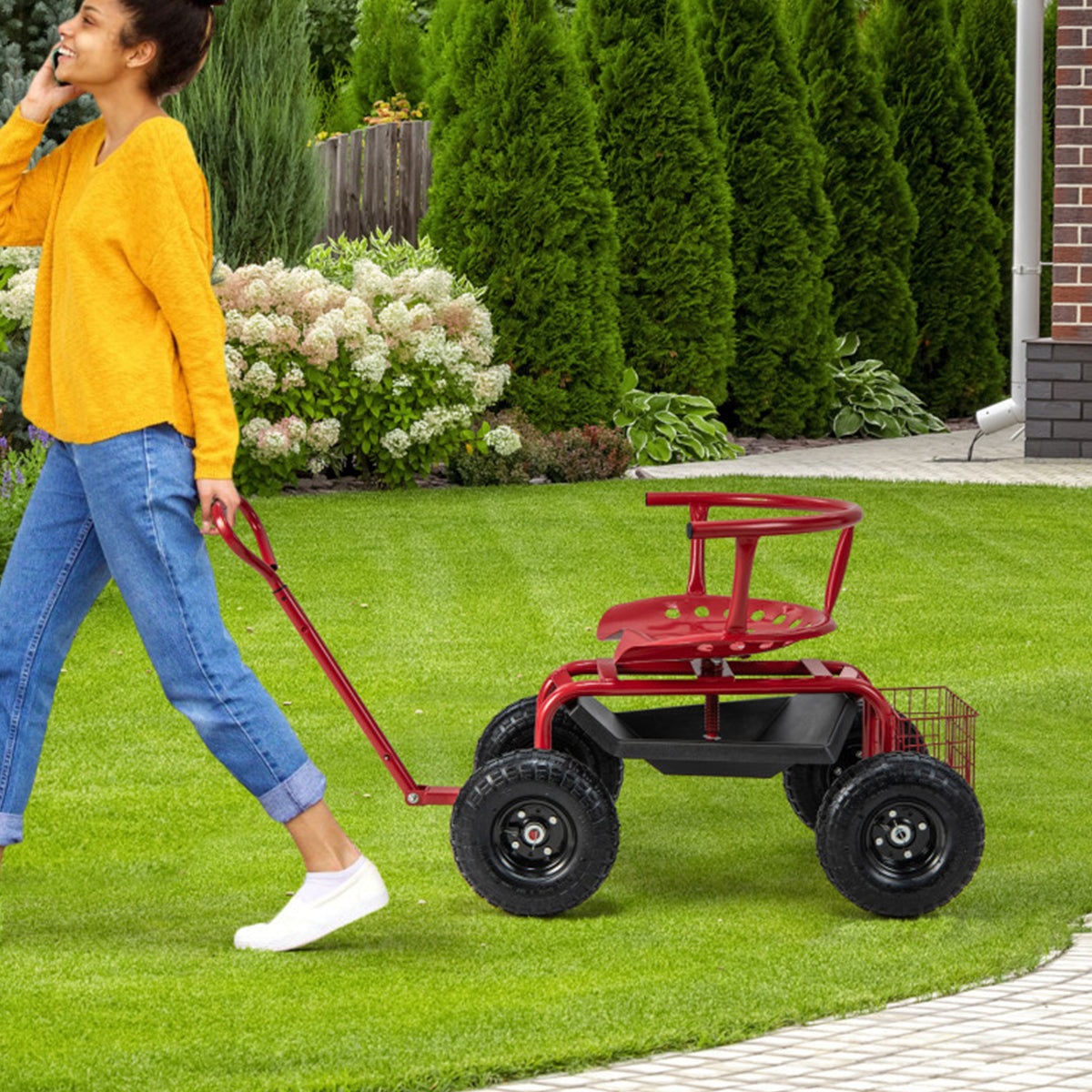 Gepolsterter rollbarer Gartenwagen mit Drehsitz