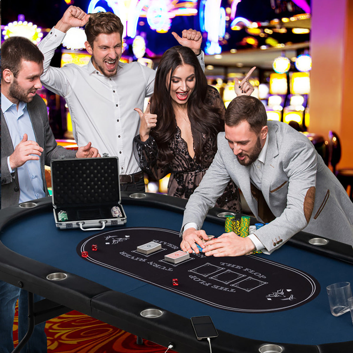 Opvouwbare pokertafel voor 10 spelers met ledverlichting