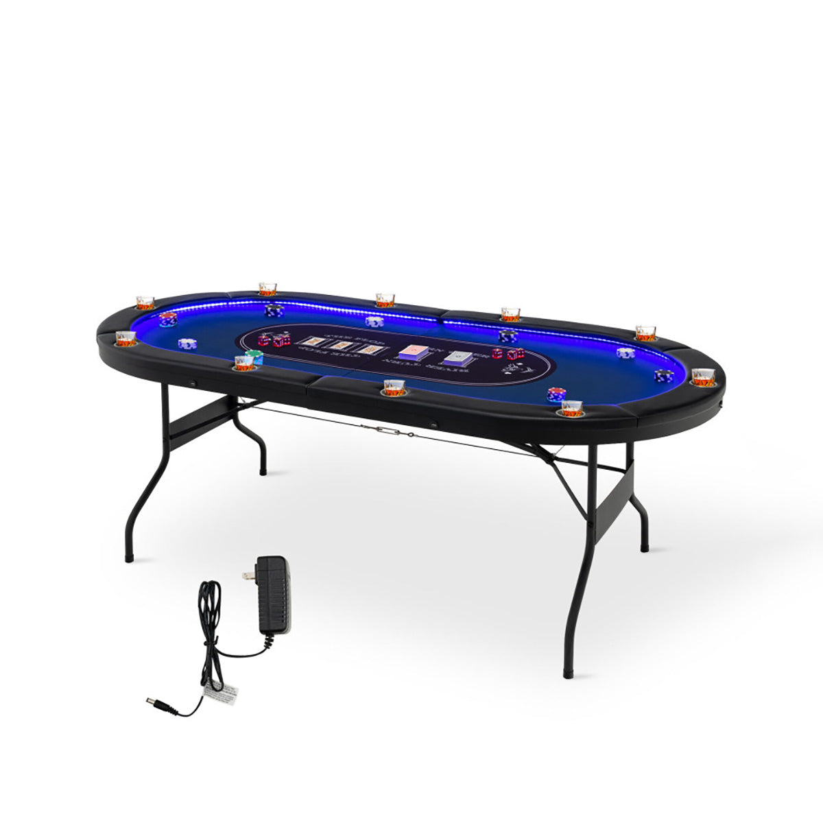 Opvouwbare pokertafel voor 10 spelers met ledverlichting