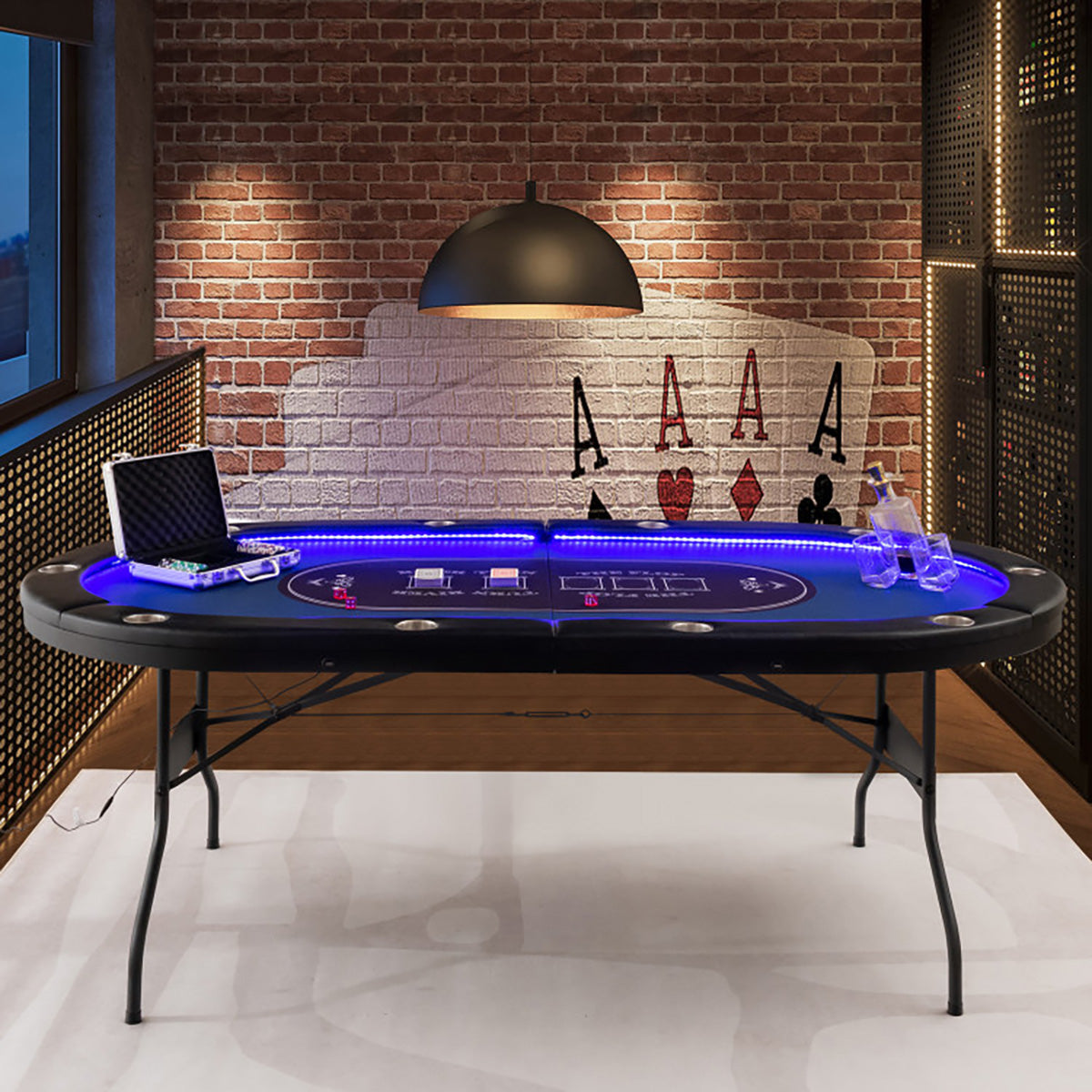Klappbarer Pokertisch für 10 Spieler mit LED-Beleuchtung