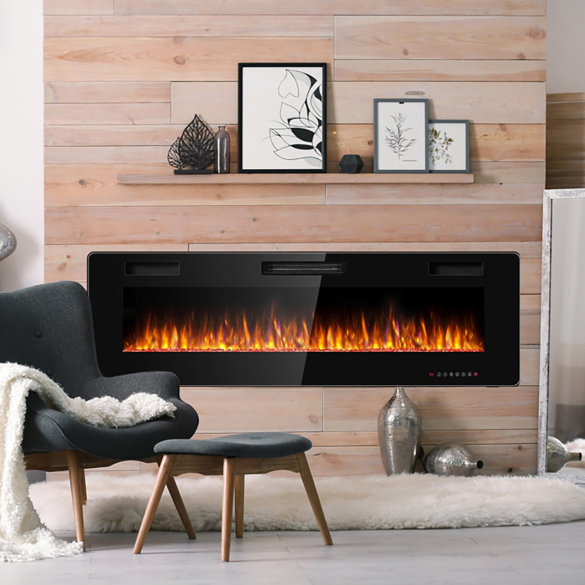 60'' ultraflacher elektrischer Kamin zum Wandeinbau oder zur Wandmontage
