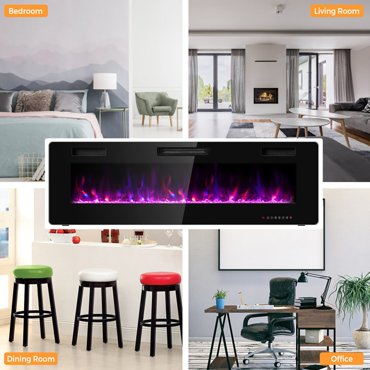 60'' ultraflacher elektrischer Kamin zum Wandeinbau oder zur Wandmontage