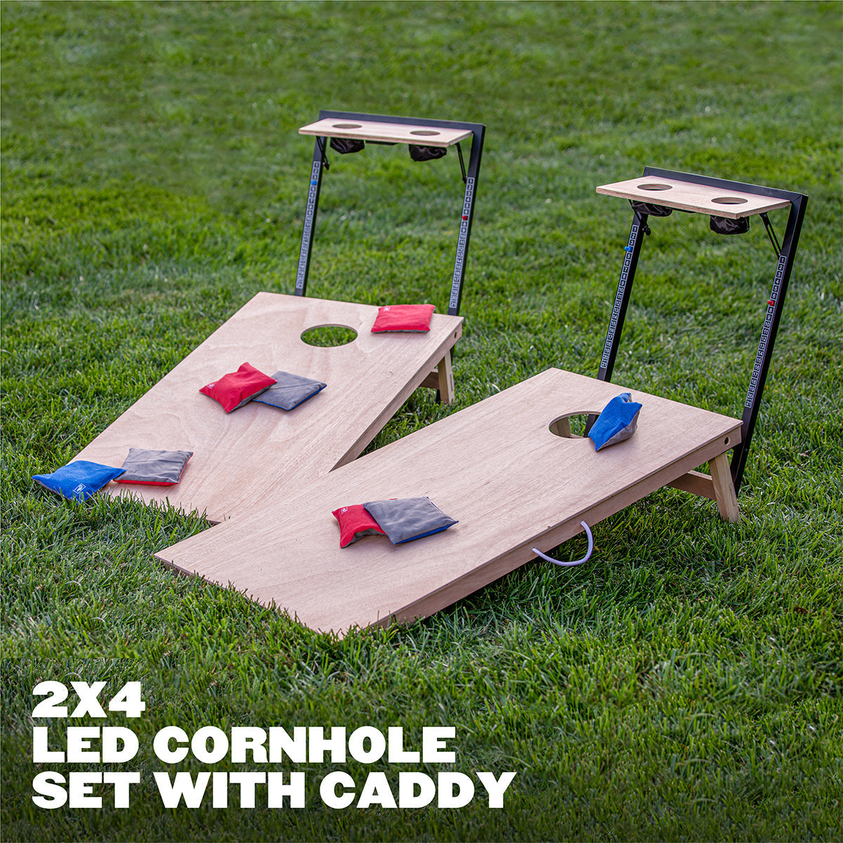 LED-Cornhole-Set aus Holz mit integriertem Caddy