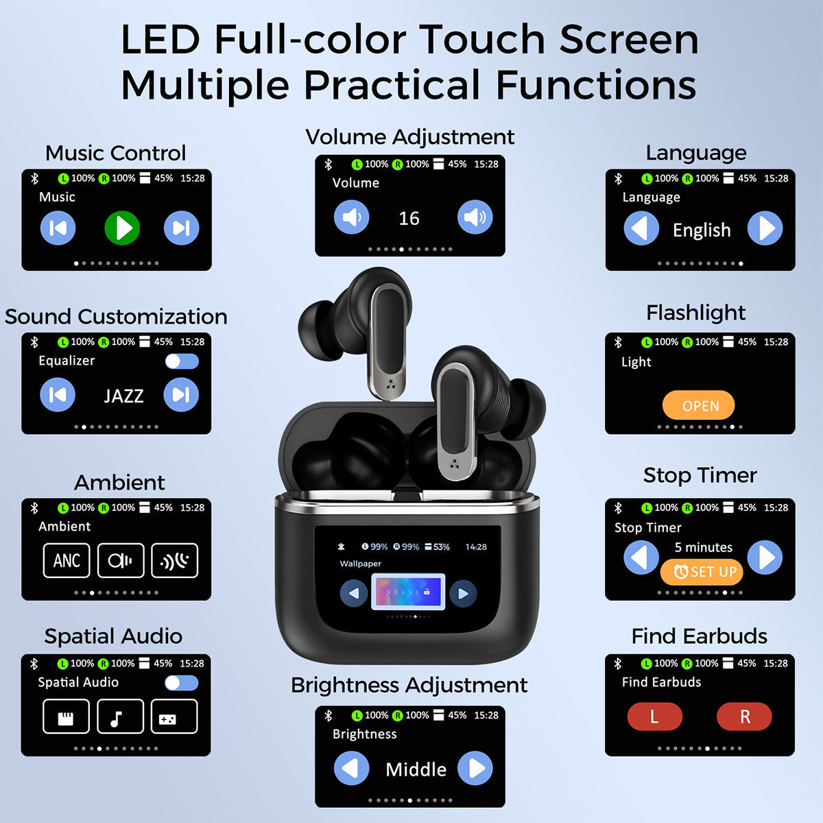 Wireless Earbuds with Touchscreen Smart Case