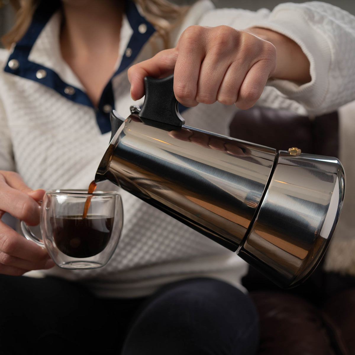 Juego de cafetera espresso de acero inoxidable de 500 mL y cuchara