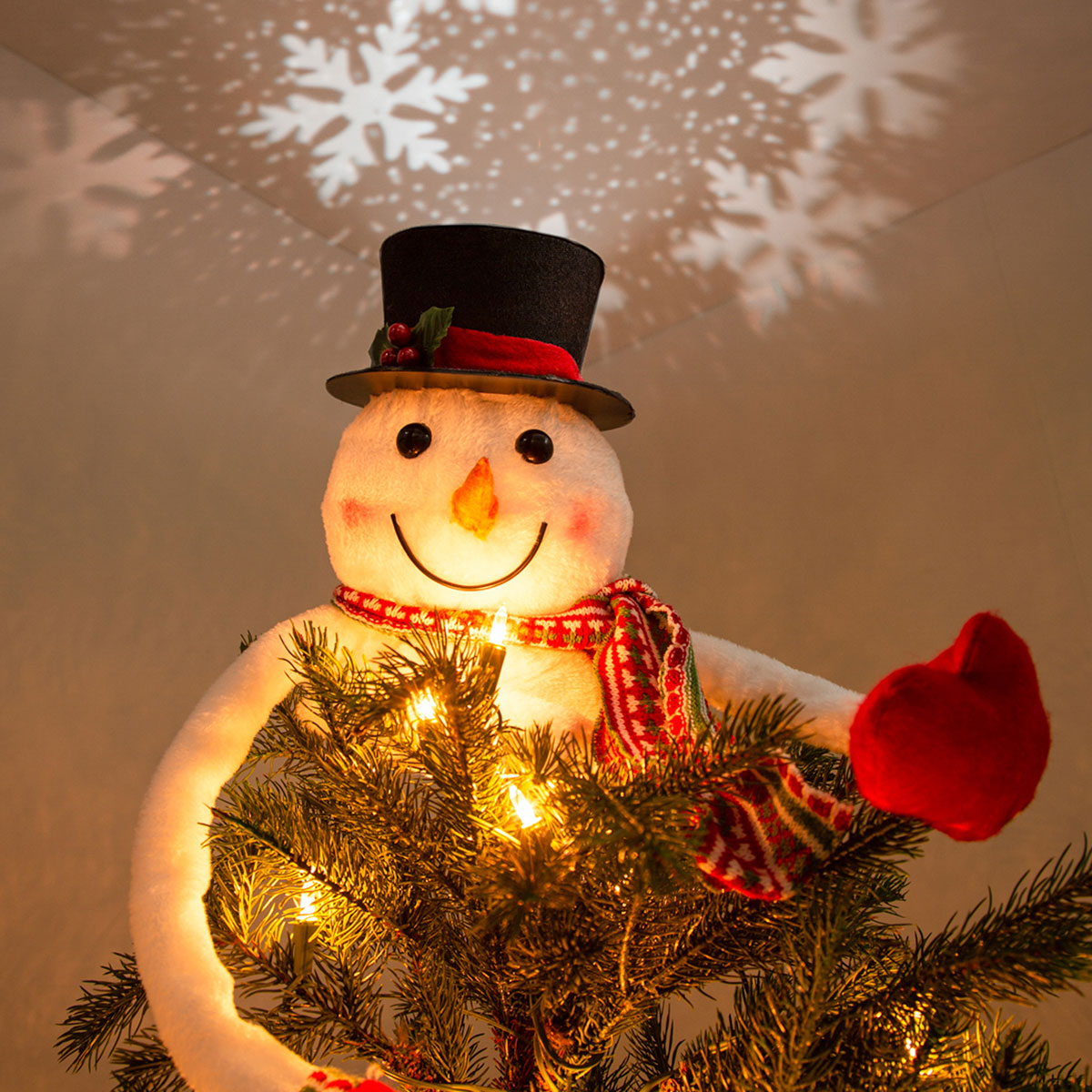 Adorno de muñeco de nieve para árbol con proyector de copos de nieve