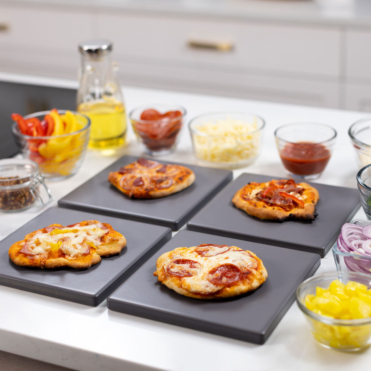Glasierter Cordierit-Pizzastein, quadratisch, 4-teiliges Set