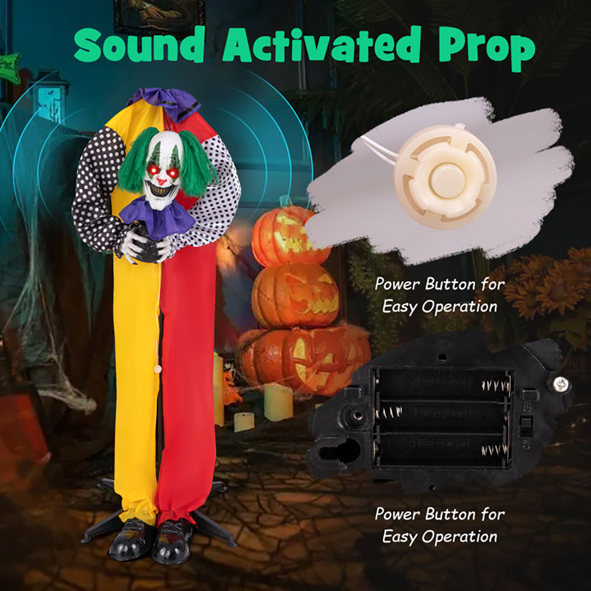 Payaso mecanizado con ojos LED y audio