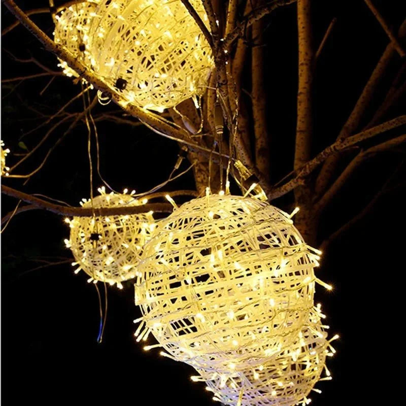 Woven LED Globe Light 8 Inch Waterproof Outdoor Hanging Orb for Trees Patios & Garden Decor | Connectable String Sphere Lights Yard Decorati | Thomler