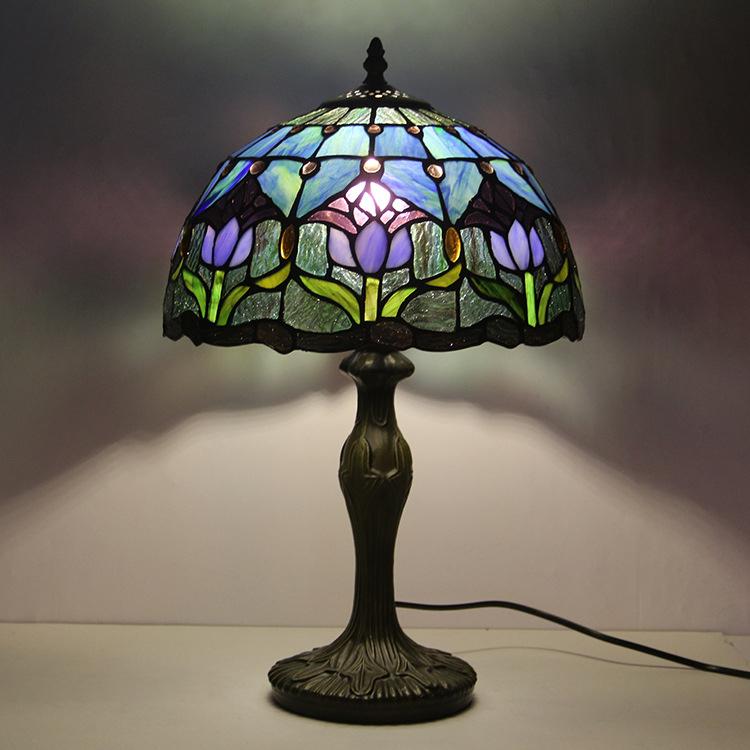 Stained Glass Table Lamp 18 Inch Height Multicolor Shade Bedside Reading Light E26 Socket Vintage Accent Lighting Decorative Bedroom Night L | Thomler