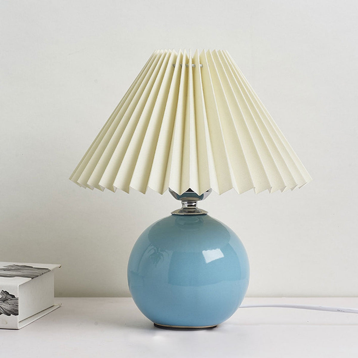 Ceramic Accent Lamp with Fabric Shade 11x9.5 in E26 Socket for Nightstand Desk Study Room Reading Light Modern Home Decor | Thomler
