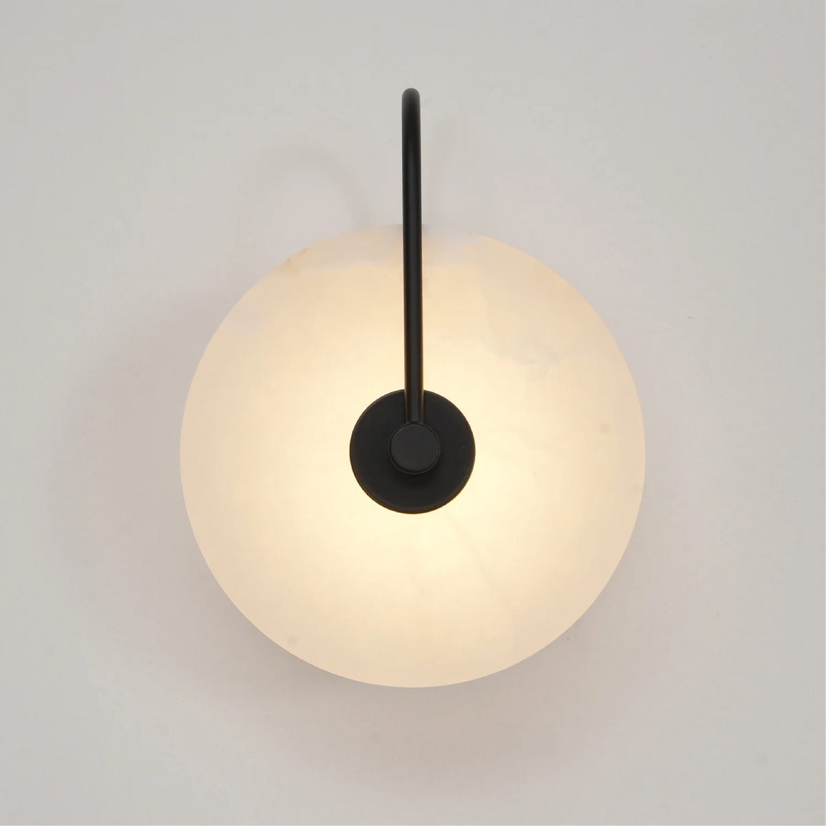 Alabaster Disc Sconce with Gold Arm – Natural Stone Wall Light for Bedroom, Living Room & Hallway – Integrated LED 6 to 12 Inch – Warm White | Thomler