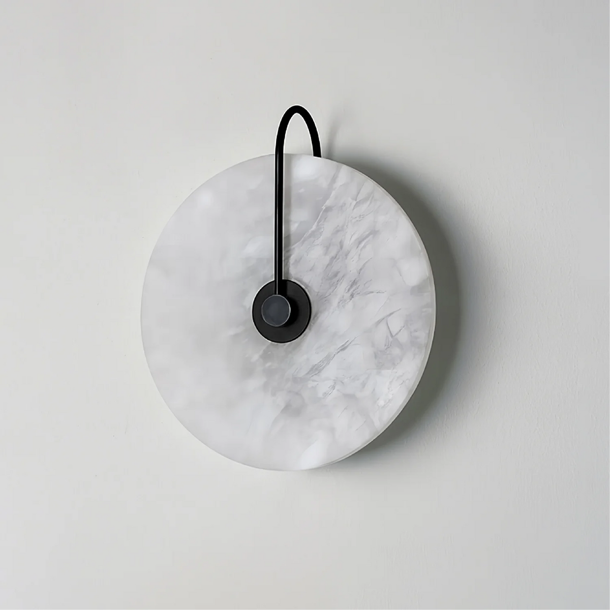 Alabaster Disc Sconce with Gold Arm – Natural Stone Wall Light for Bedroom, Living Room & Hallway – Integrated LED 6 to 12 Inch – Warm White | Thomler