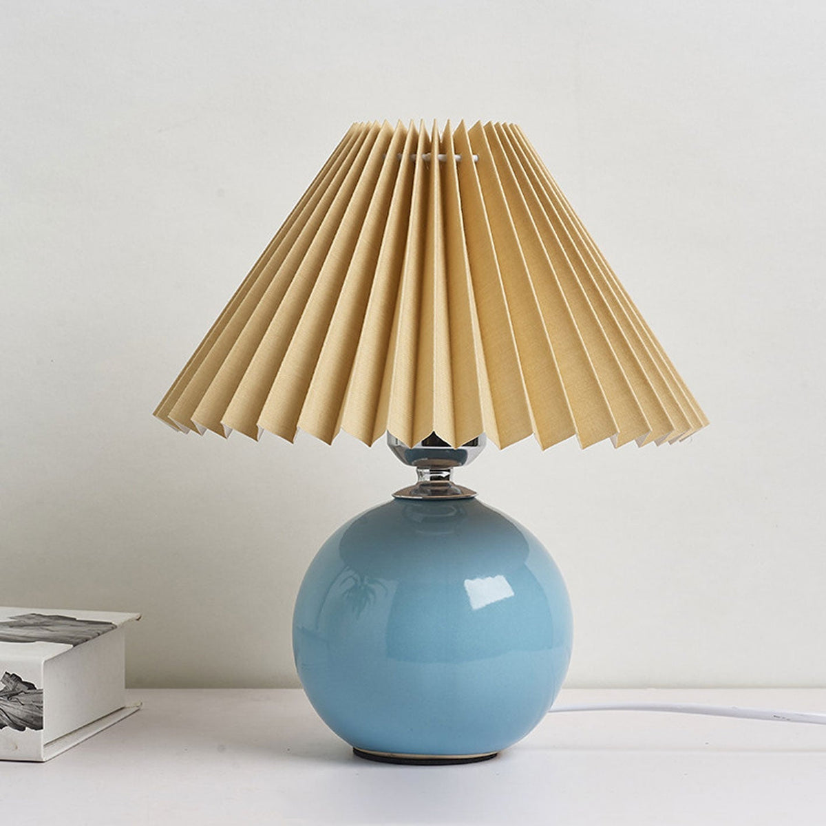 Ceramic Accent Lamp with Fabric Shade 11x9.5 in E26 Socket for Nightstand Desk Study Room Reading Light Modern Home Decor | Thomler