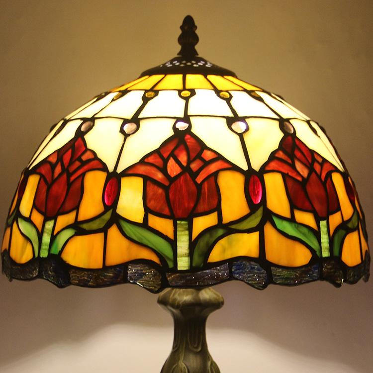 Stained Glass Table Lamp 18 Inch Height Multicolor Shade Bedside Reading Light E26 Socket Vintage Accent Lighting Decorative Bedroom Night L | Thomler