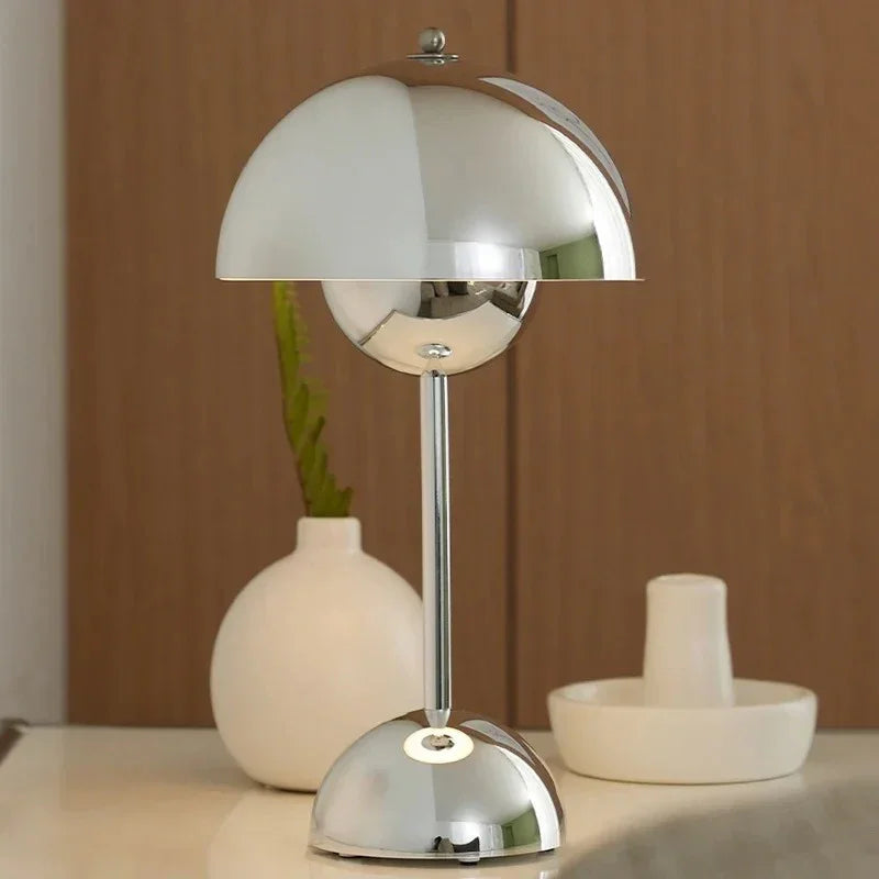 Cordless Rechargeable LED Accent Lamp with Touch Dimmer Chrome Finish 12 in Tall for Nightstand Dining Table Patio Living Room Bedroom Porta | Thomler