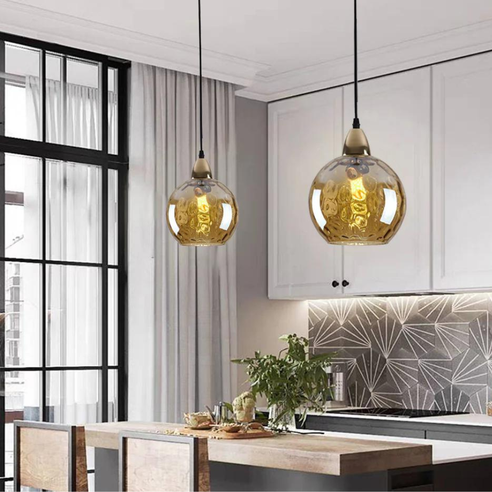 Getextureerde glazen hanglamp 7,9 inch, verlichting voor kookeiland in de eetkamer, in hoogte verstelbare moderne bolvormige pendellamp, minimalistische plafondlamp voor K | Thomler
