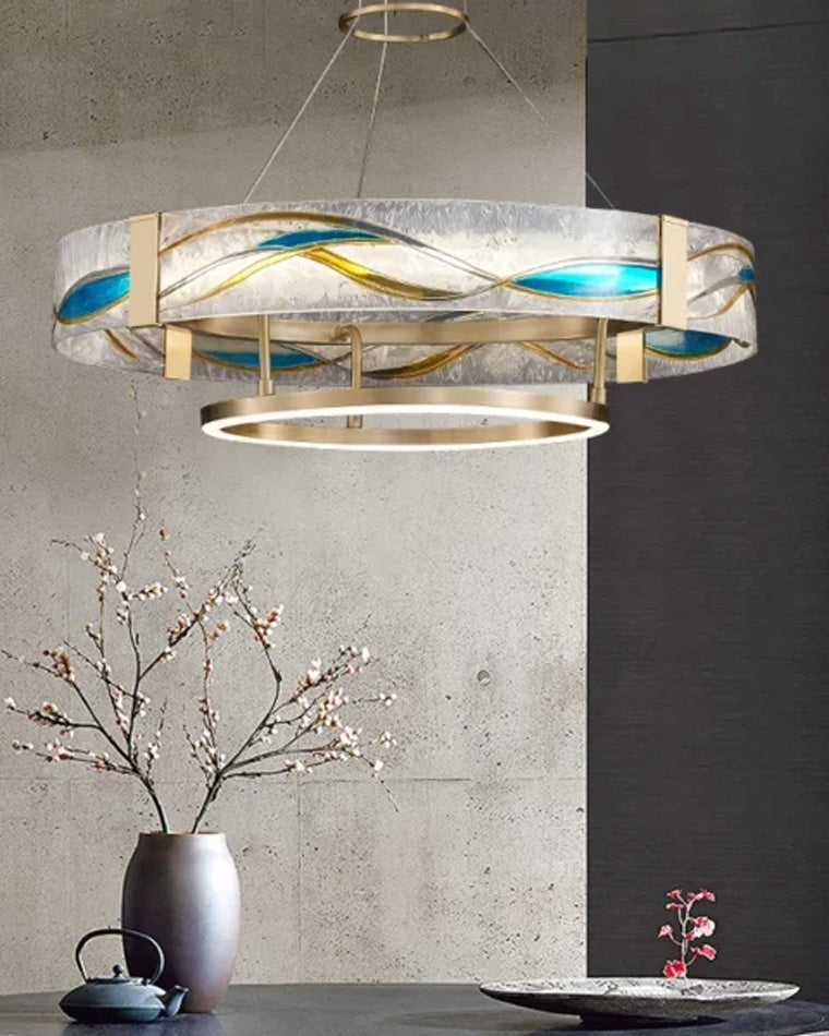 Messing glazen hanglamp dimbare led in hoogte verstelbare ronde plafondlamp voor eetkamer keukeneiland woonkamer moderne art-deco li | Thomler