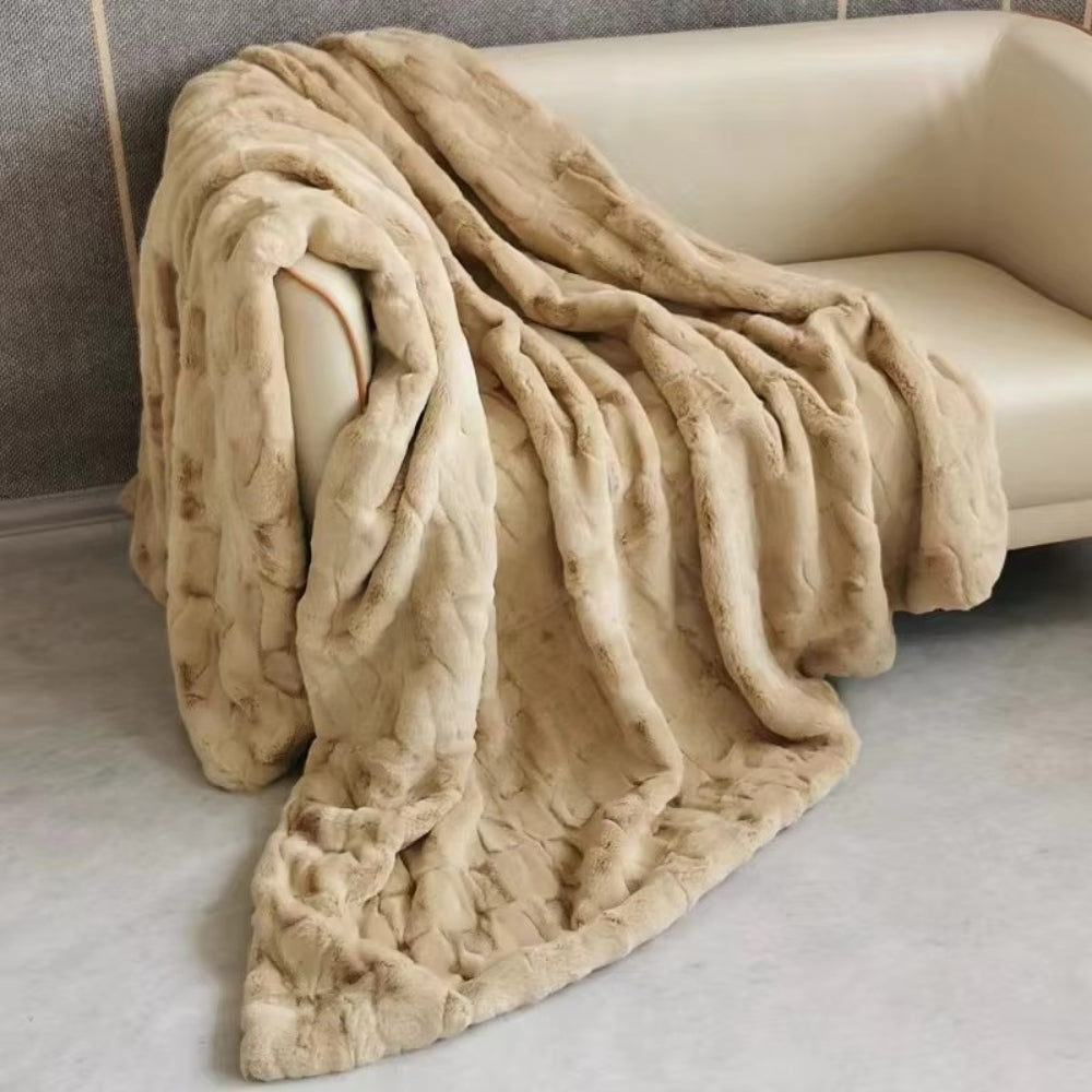 Plush Double-Layer Faux Mink Throw Blanket – Machine Washable Microfiber for Beds & Couches
