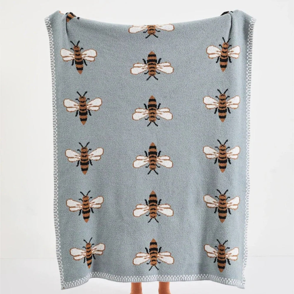Honeybee Jacquard Knit Throw Blanket – Lightweight Microfiber for Couch, Bed & Travel – 51×63 Inch