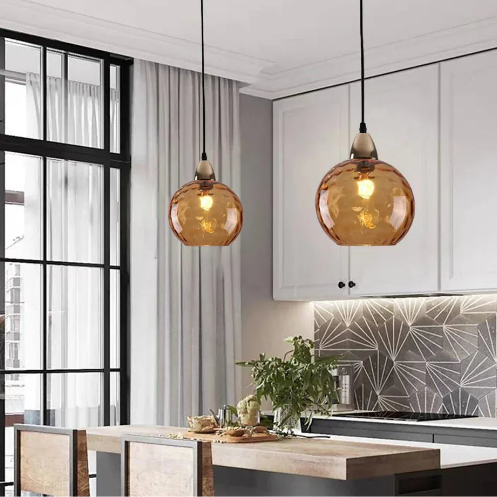 Getextureerde glazen hanglamp 7,9 inch, verlichting voor kookeiland in de eetkamer, in hoogte verstelbare moderne bolvormige pendellamp, minimalistische plafondlamp voor K | Thomler