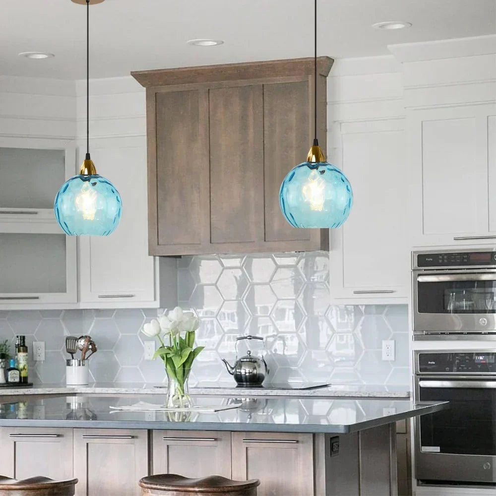 Getextureerde glazen hanglamp 7,9 inch, verlichting voor kookeiland in de eetkamer, in hoogte verstelbare moderne bolvormige pendellamp, minimalistische plafondlamp voor K | Thomler